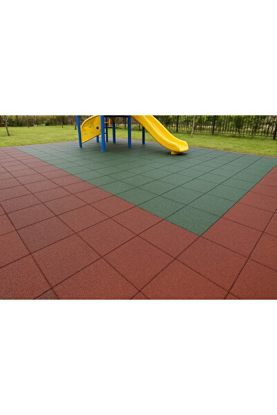 BARLAS 50 Adet - Karo Kauçuk Zemin Kaplama – 40×40×2 cm Fitness Çocuk Parkı Yürüyüş Yolu Bahçe