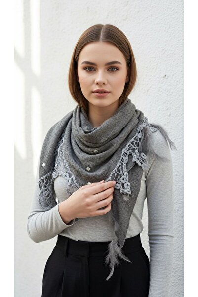 Gönülden Tasarım 170X55 cm Fur Tassels Embroidery Guipure Lace Women's Scarf ...