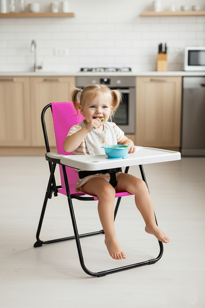Exent 2–6 Yaş, Katlanır Portatif Mama Sandalyesi, Tak-Çıkar Masa ile-PEMBE