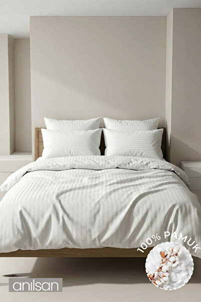 Anılsan طقم غطاء لحاف مخطط بزر مفرد وغطاء وسادة قطن 100% قطعة واحدة، 83tel
