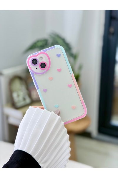 Go Aksesuar iPhone 13 -14 Compatible Heart Camera Design Thick Anti-Shock Anti-Shock Full Protection Case Transparent