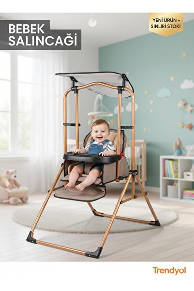 ÖYKÜ BEBEK DUNYASI Lüx Mama Sandalyeli Tenteli Tam Yatak Olabilen Salıncak Ev Tipi