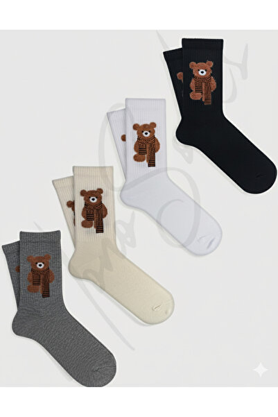 DUYAL 4 قطع من جوارب الشتاء الناعمة المصنوعة من القطيفة للنساء - مقاومة للعرق، تحافظ على الدفء، بنمط دمية الدب