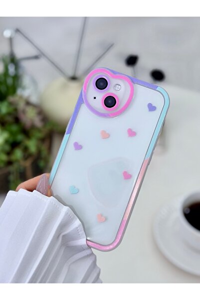 Go Aksesuar Iphone 13 -14 Uyumlu Kalp Kamera Tasarımlı Kalın Antişok Darbe Önleyici Tam Koruma Kılıfı Şeffaf