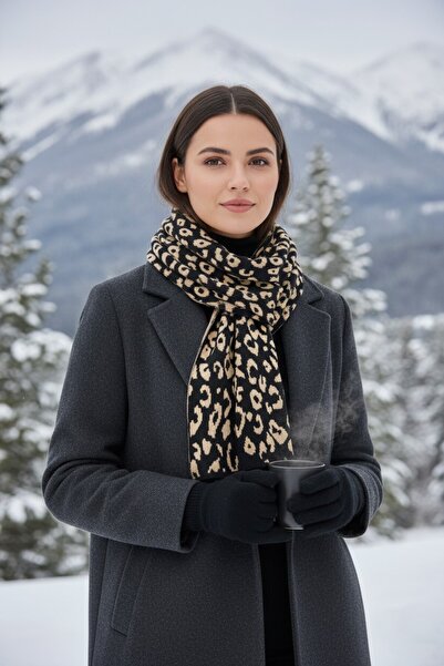 Onur Eșarfă - Eșarfă de iarnă cu model leopard pentru gât, țesătură groasă de calitate, produs cu gramaj, față-verso