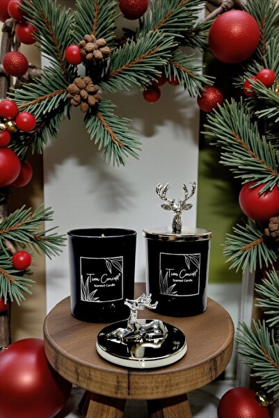 Tiem Concept Yılbaşına Özel Hediyelik Gümüş Renk Geyik Başlıklı 2'li Siyah Ba...