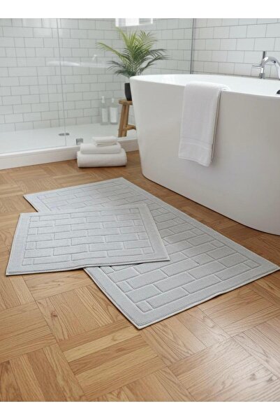Thalia Home طقم سجادة حمام منسوجة من القطن بنسبة 100% ماصة للماء، طقم سجاد حمام مكون من قطعتين 60 × 100 - 50 × 60