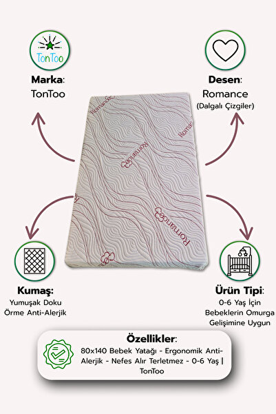 tontoo 80x140 Bebek Yatağı - Ergonomik Anti-Alerjik - Nefes Alır Terletmez - 0-6 Yaş