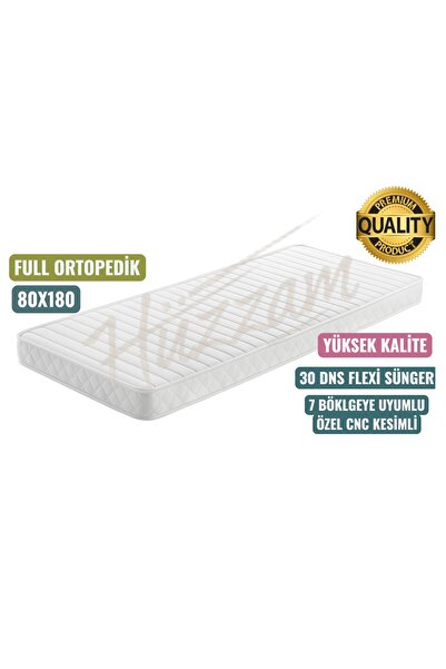 HÜZZAM 80x180x12 cm Tek Kişilik Ortopedik Sünger Yatak - 30 DNS - Orta Sert - Yaysız – 7 Bölge Destekli