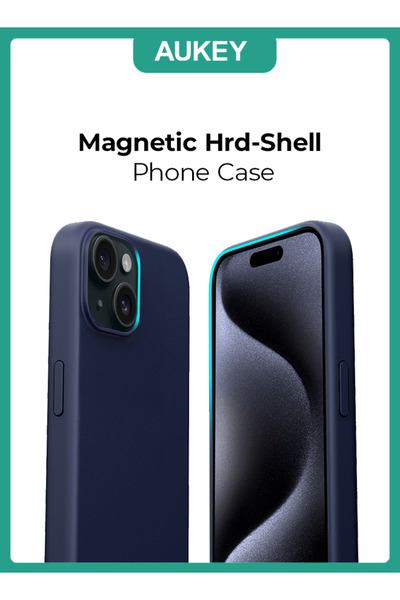 AUKEY جراب هاتف مغناطيسي من هارد شيل لهاتف آيفون 15 بلس أزرق داكن PC-GJ10BStorm أزرق