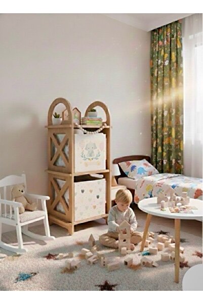 WOODEN MAN Ahşap Oyuncak Dolabı Raf Düzenleyici Çocuk Odası Dekoratif Kitaplı...