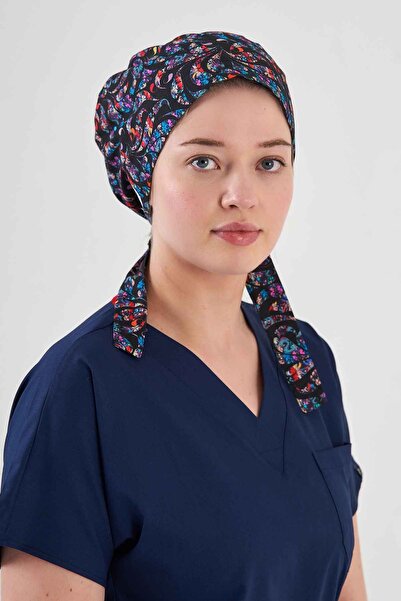 Owlet Medikal Şal Desenli Siyah Cerrahi Tesettür Bone