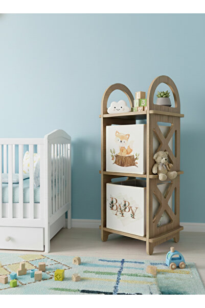WOODEN MAN Ahşap Oyuncak Dolabı Raf Düzenleyici Çocuk Odası Dekoratif Kitaplı...