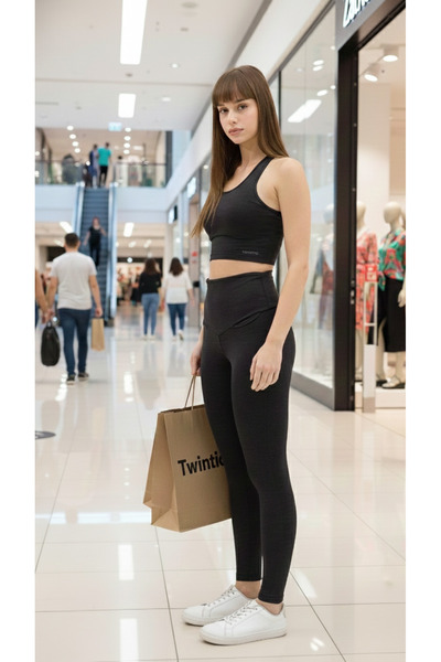 TWINTICKS High Waist Dark Anthracite Sports Leggings Set with Hidden Pocket -...