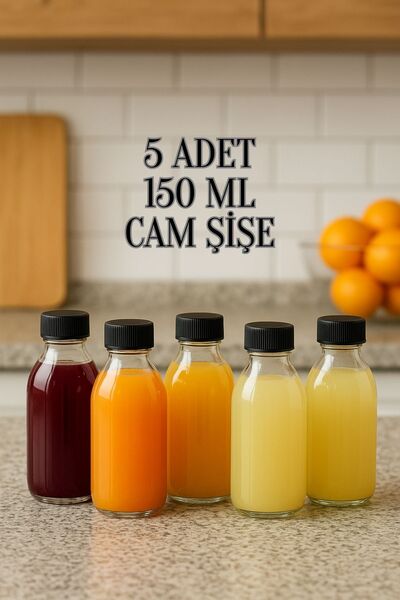 Tanemce 5 قطع زجاجات ديتوكس شفافة سعة 150 مل مع غطاء أسود قابل للقفل، زجاجة زجاجية بيضاء سعة 150 سم مكعب