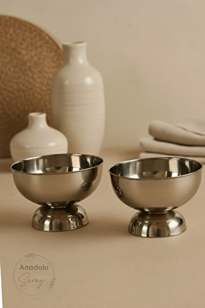 Anadolu Saray Set of 2 11cm Steel Footed Ice Cream and Presentation Bowls Turkish Delight Bowl Snack Bowl