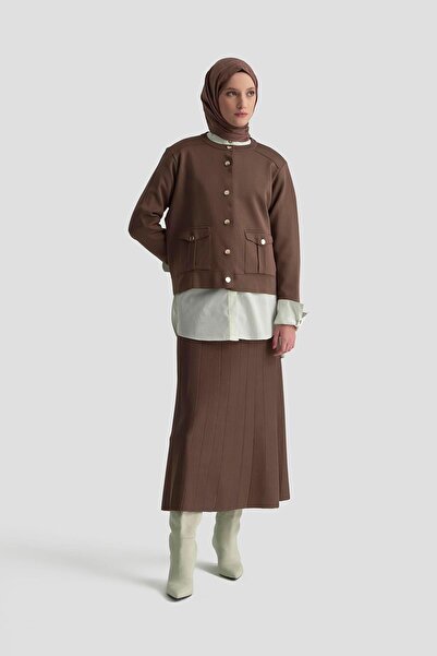 Armine 25YTD6120 Kahverengi Kadın Cep Detaylı Etekli Triko Takım