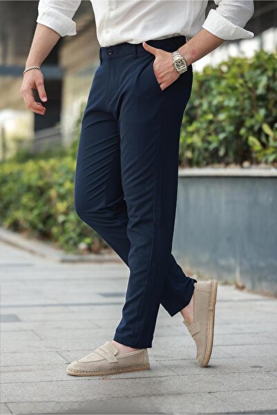 Madmext Navy Blue Basic Men's Trousers E6576