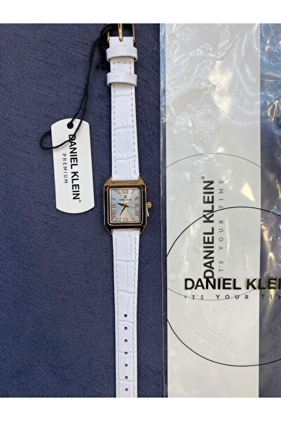 Daniel Klein Dkf.2315A New Trend Rose Gold Color Case White Leather Strap Angled Women's Wristwatch