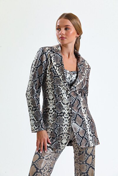 Sense سترة سهرة مطرزة بالترتر باللون البيج والأسود على شكل ثعبان - مبطنة باللؤلؤ| Ckt34264