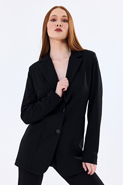 Sense Scuba Crepe Jacket - Lined and Buttoned, Ckt35446 Black