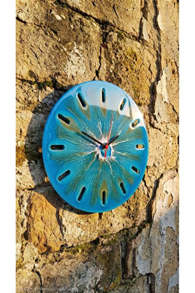 Handmade ساعة حائط مصنوعة يدويًا من الإيبوكسي – تصميم أزرق مستوحى من المحيط