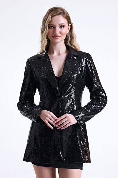Sense Black Evening Dress Sequin Sequin Jacket - Pearl Lined| Ckt34264