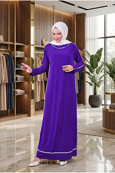 modamira Kadın Mor Sandy Boydan Namaz Uzun Büyük Beden Tesettür Elbise
