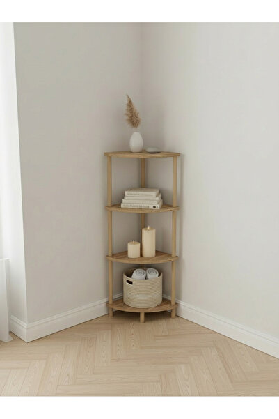 Pratico Ovalis Atlantik Çam Ahşap Köşeli Çok Amaçlı Raf Köşe Yan Sehpa 3 Katlı