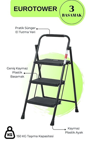 KAREN BANYO Eurotower 3 basamak Özel Tasarım Geniş Basamaklı Siyah Merdiven