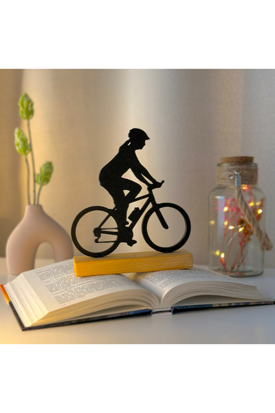 OEM Decoratiune "Biciclista" cu baza din lemn natural, 17 cm, negru, imprimat 3D