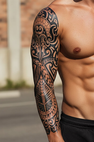 TAKIŞTIR Tribal Figürlü 12 Saat Sonra Kararan Geçici Kol Dövme Tattoo