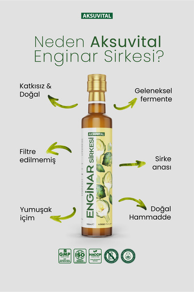 Aksu Vital Enginar Sirkesi 500 ml - Katkısız, Doğal Fermantasyon