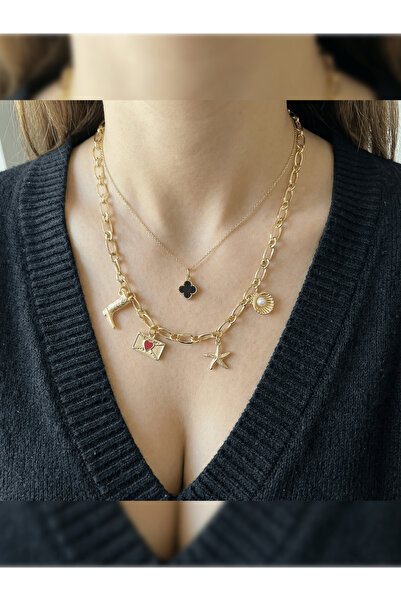 PURE BERRY KIRMIZI MEKTUP CHARM GOLD KOLYE