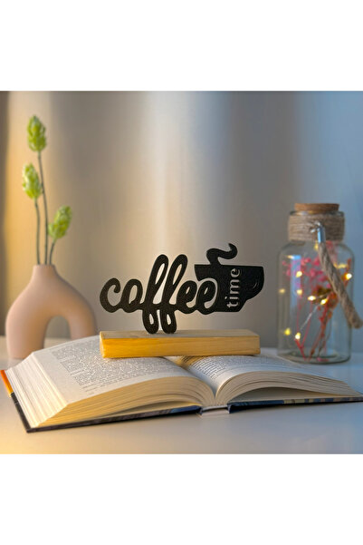 OEM Decoratiune "Coffee Time" cu baza din lemn natural, 10 cm, negru, imprima...