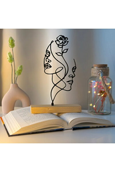 OEM Decoratiune "Armonie Duala" cu baza din lemn natural, 21.5 cm, negru, imp...