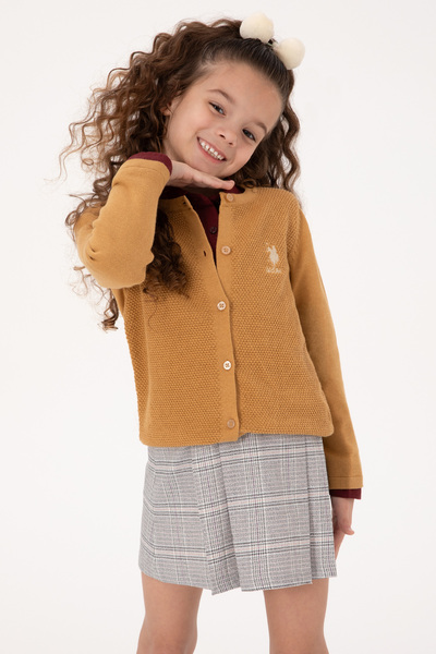 U.S. Polo Assn. Girl's Camel Buttoned Crew Neck Knitwear Cardigan 50316292-Vr015