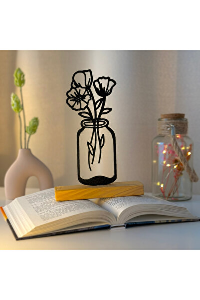 OEM Decoratiune "Buchet Etern" cu baza din lemn natural, 21 cm, negru, imprim...