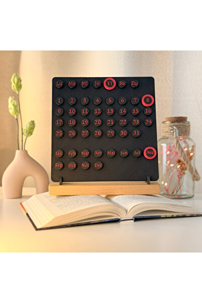 OEM Decoratiune "Fluxul Timpului" cu baza din lemn natural, negru / rosu, 23 ...