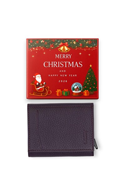 DAMY Genuine Leather Unisex Mechanism Wallet 626Mg - Plum