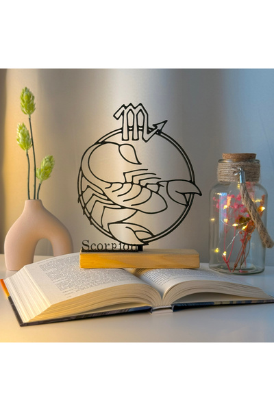 OEM Decoratiune zodiacala "SCORPION" cu baza din lemn , 19 cm, negru, imprima...