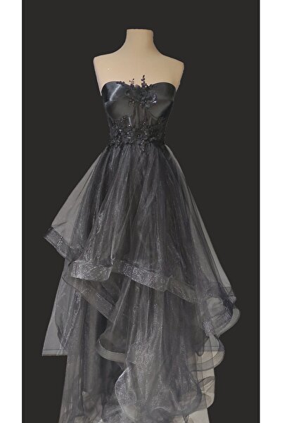 Myscrubs Işıltılı Siyah Prenses Haute Couture After Party Nikah Elbisesi Geli...