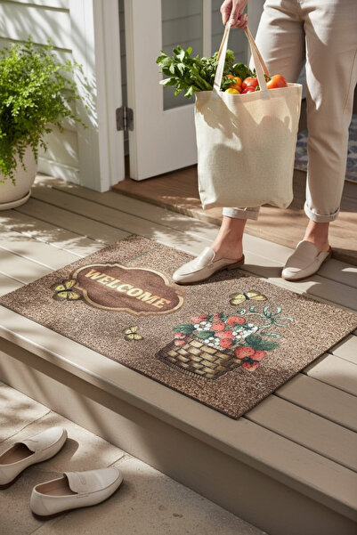 rafiel سجادة باب أمامية مزخرفة للترحيب مع سلال زهور