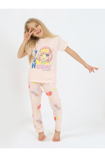 vitmo Дівчачий комплект піжами з коротким рукавом, 100% бавовна, Fun Cute