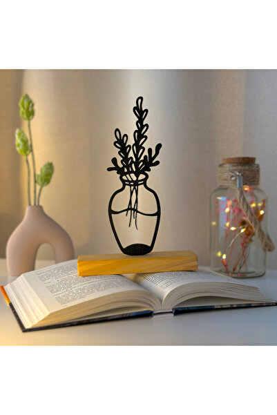 OEM Decoratiune "Ramuri Eterice" cu baza din lemn natural, 21 cm, negru, impr...