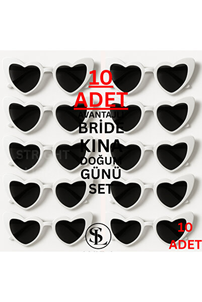 Straight Light KALPLİ GELİN NEDİME GÜNEŞ GÖZLÜĞÜ 10'LU SET BEYAZ DÜĞÜN NİŞAN ...