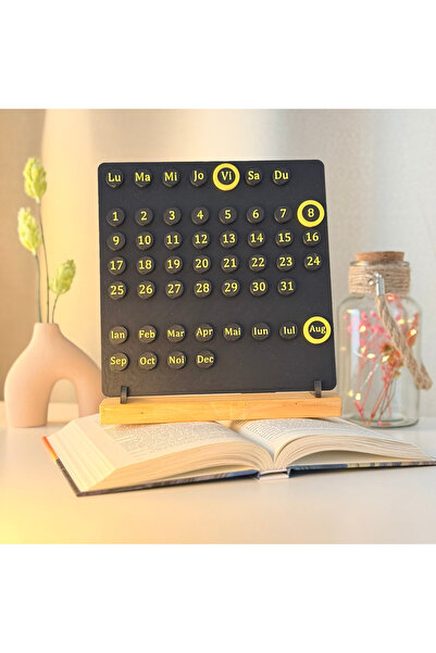 OEM Decoratiune "Fluxul Timpului" cu baza din lemn natural, negru / galben, 2...