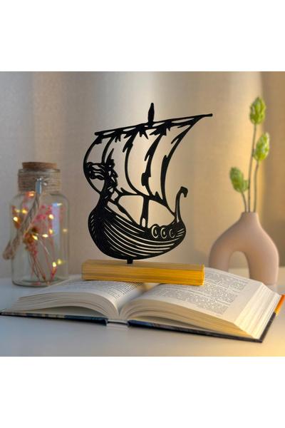 OEM Decoratiune "Corabie" cu baza din lemn natural, 20 cm, negru, imprimat 3D
