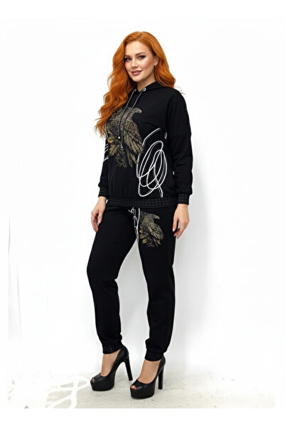 MAXLEVEL MODA Γυναικείο Σετ Plus Size - Εκτύπωση και Κέντημα με πέτρα