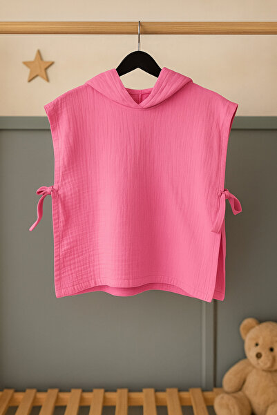 Stickki 2 Kat Müslin Kapüşonlu Panço Pamuk Plaj, Deniz, Havuz, Banyo Pançosu